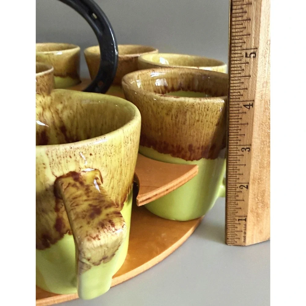 Winart 50s Pottery Coffee Mug Set Carousel Creamer Sugar Shot Glass Vtg Set 10pc